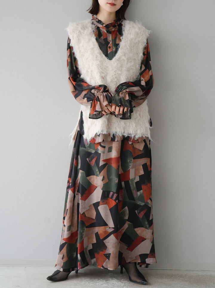 [SET]レトロプリントフリルブラウス+選べるアクセセット(2set)