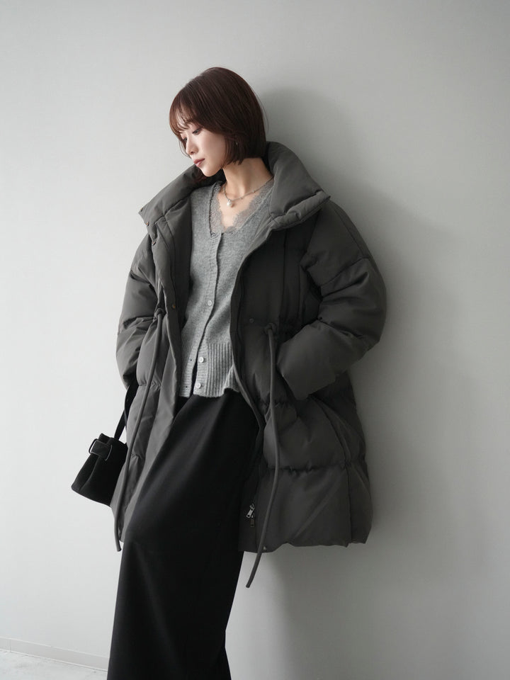 [20%オフ]スタンドカラーウエストベルトミドルダウンコート/gray