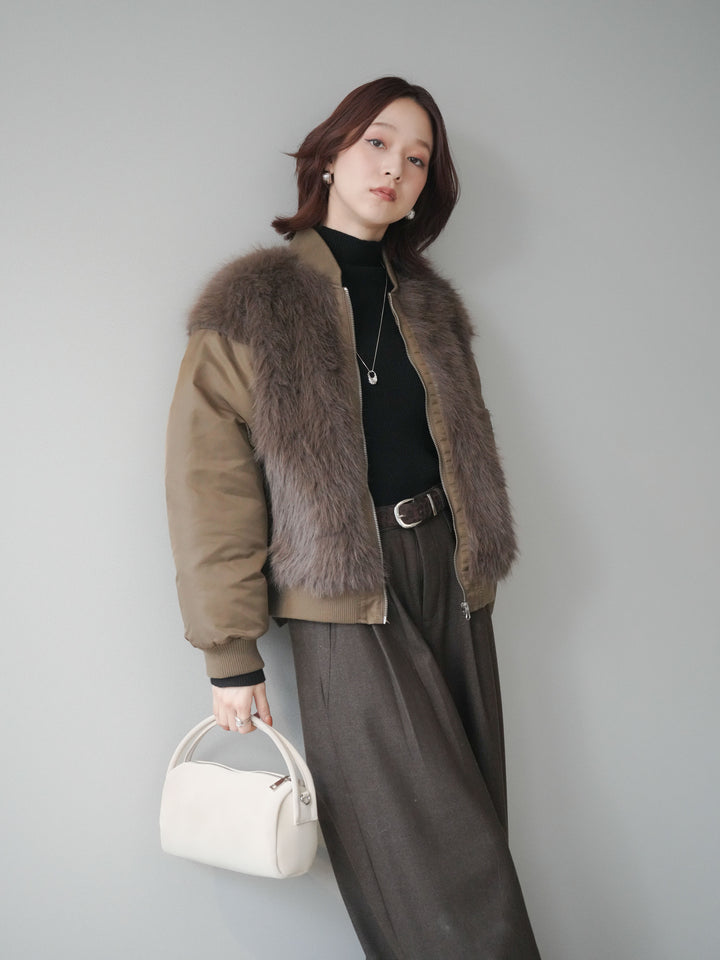 [SET]ファードッキングMA-1+アニマル柄ベルト付きウールタッチワイドパンツ(2set)