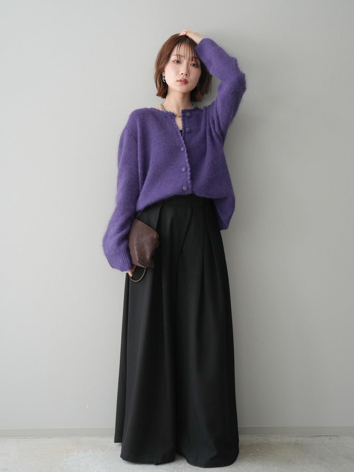 [SET]くるみボタンニットカーディガン+テープベルトタックバギーパンツ(2set)