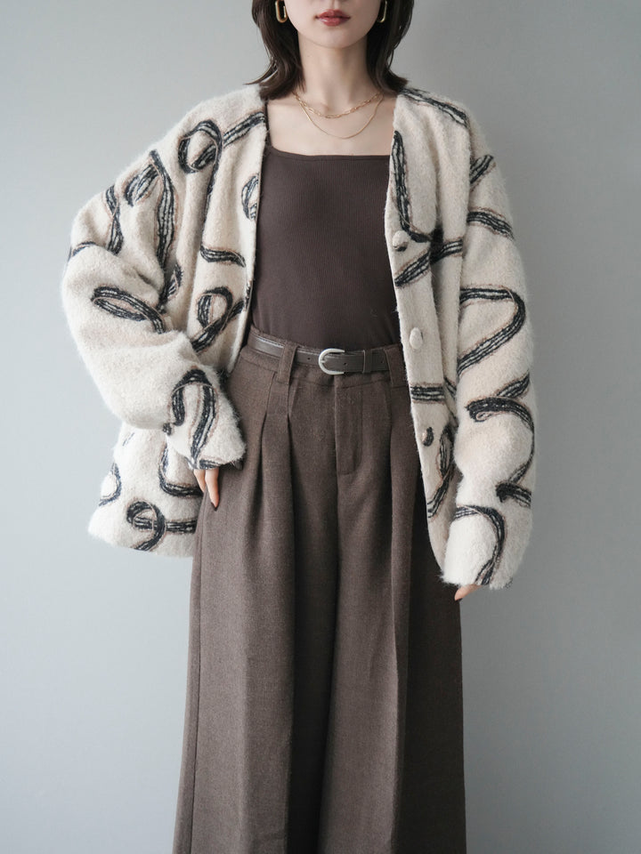 [予約]ニュアンス刺繍ブークレニットジャケット/white