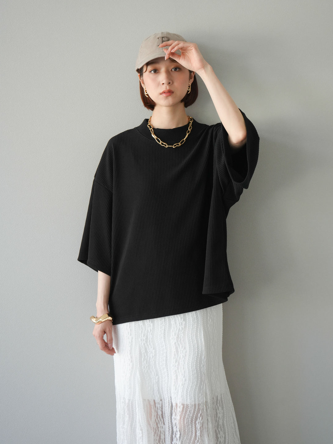 [預訂] 立領羅紋套頭衫/黑色