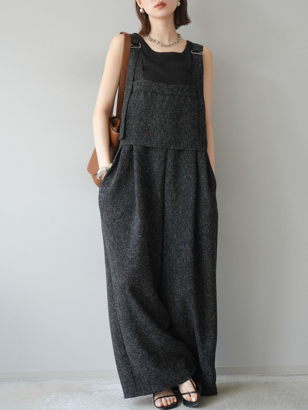 [予約]サマーツイードケープサロペット/ブラック