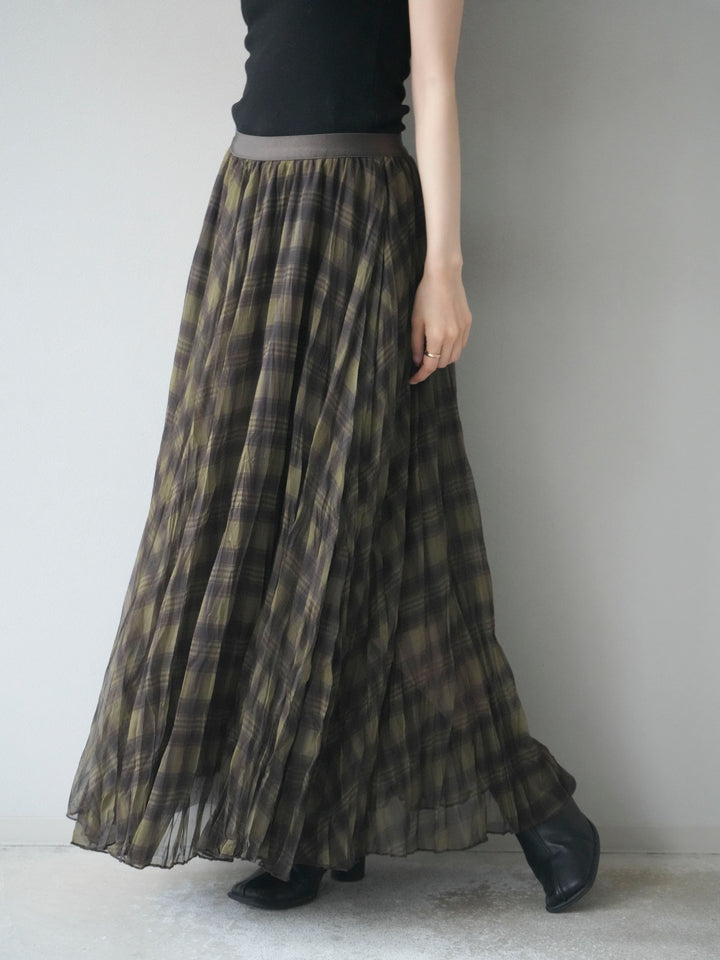 [予約]チェック柄ワッシャープリーツスカート/green