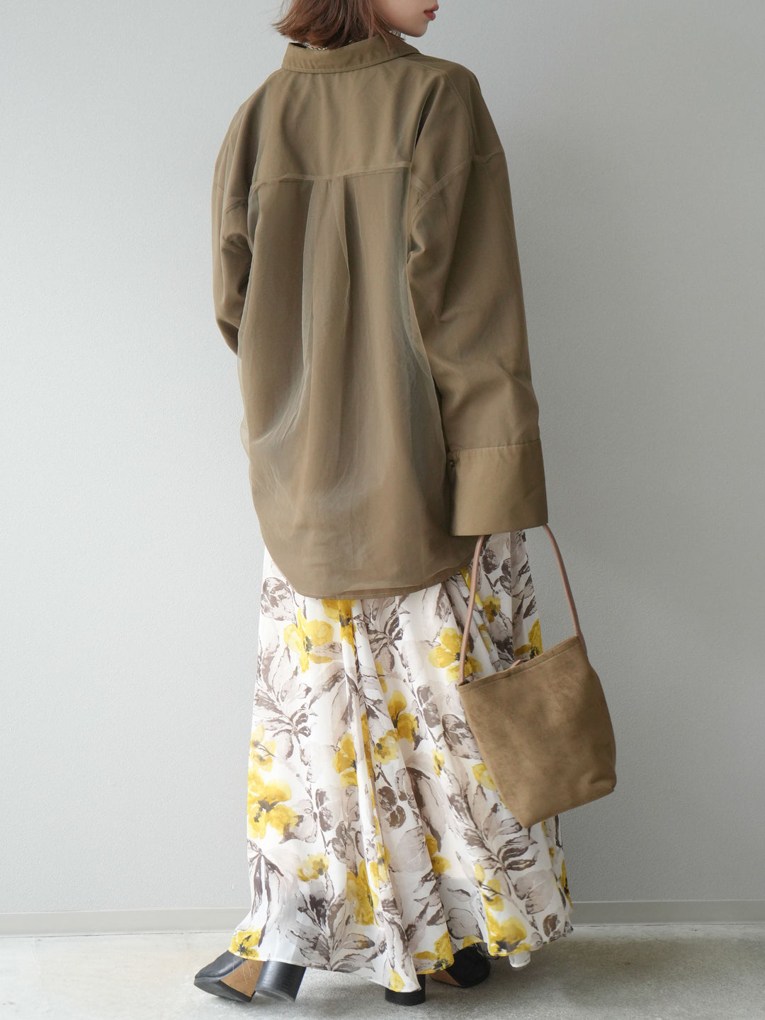 [予約]フラワープリントボリュームフレアスカート/イエロー