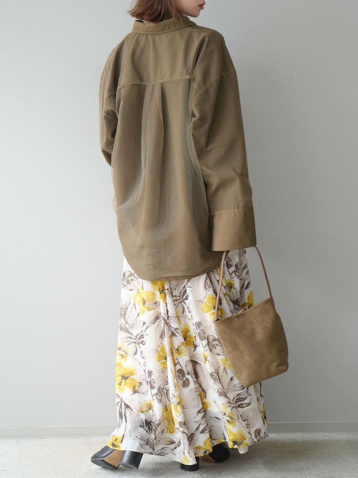 [予約]フラワープリントボリュームフレアスカート/イエロー