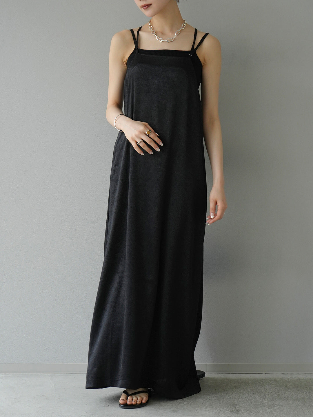 [Pre-order] Washer Satin Camisole Dress/Black