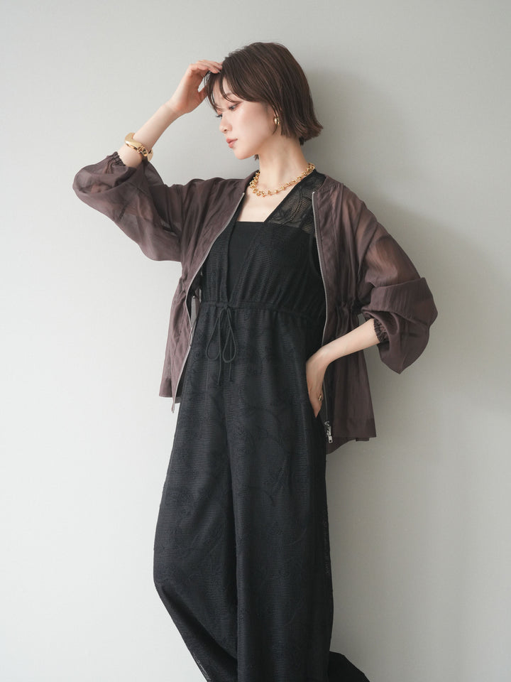 [SET]レース刺繍サロペット+ドロストシアーブルゾン(2set)