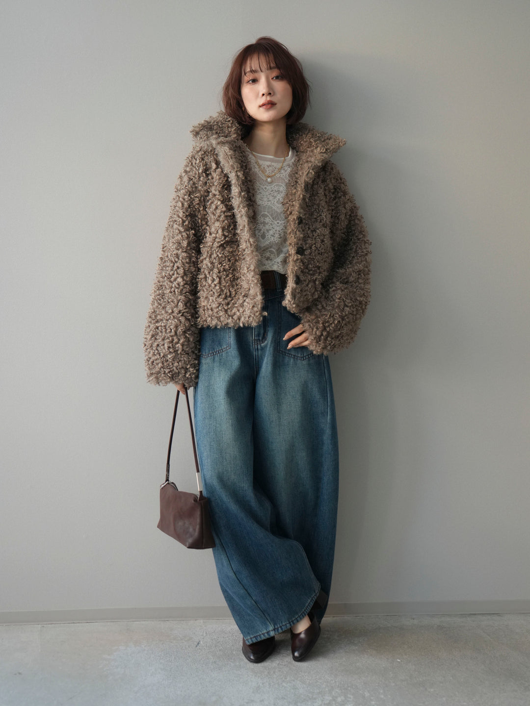 [SET]プードルファーミドルスタンドブルゾン+チュールレーストップス(2set)