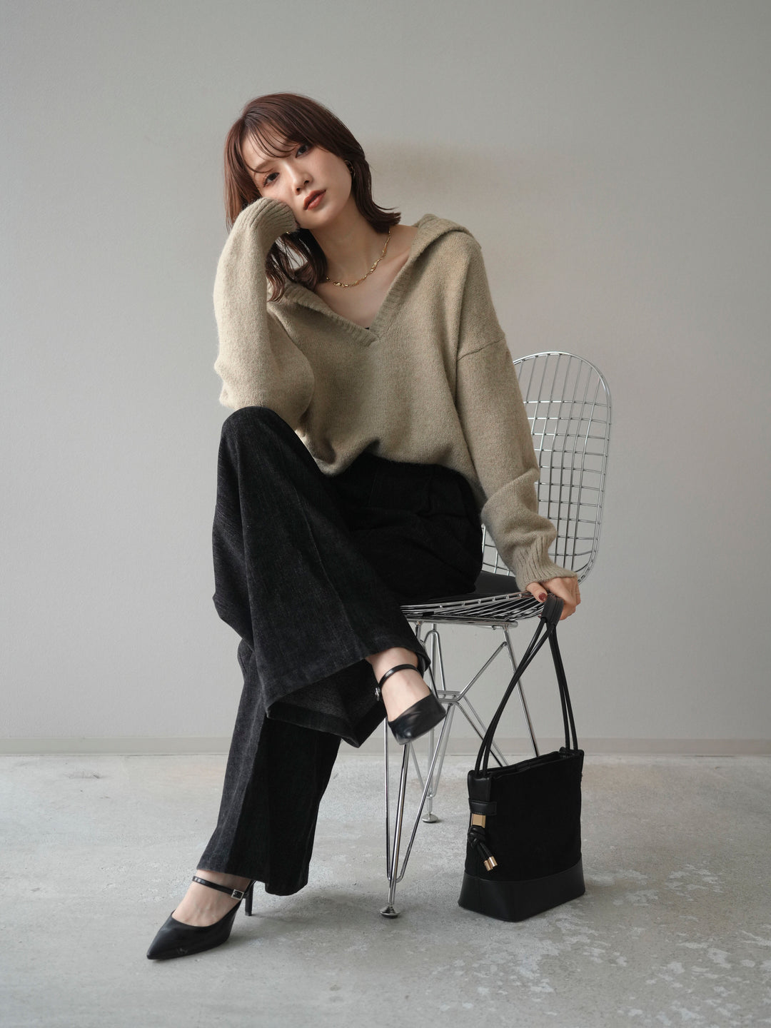 [予約]スキッパーニットプルオーバー/beige