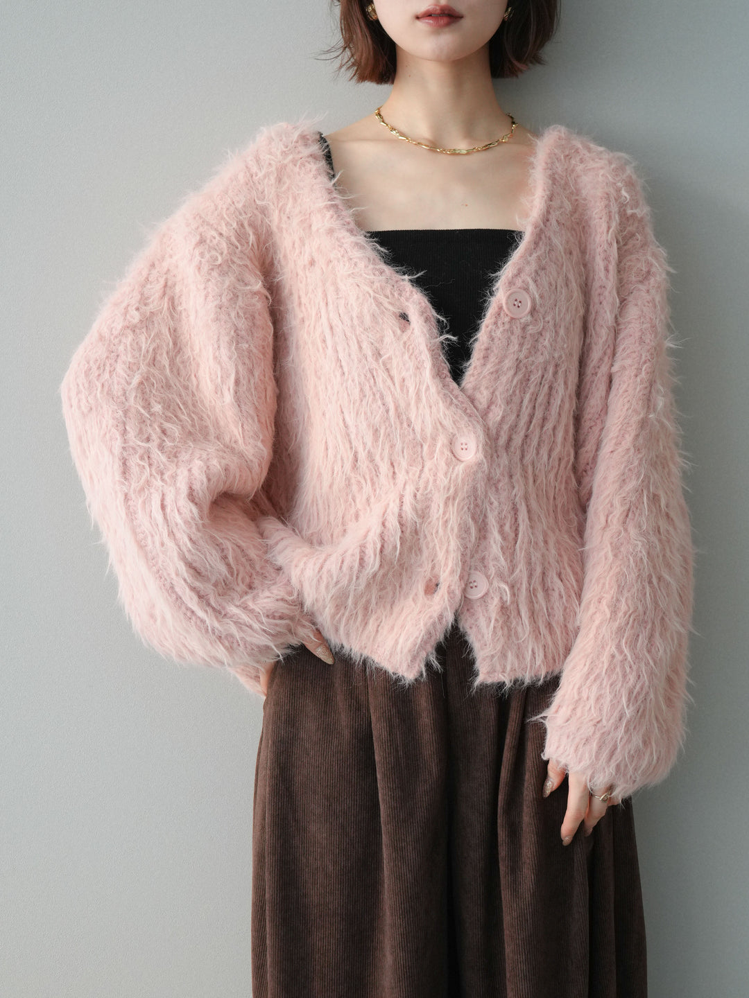 [SET]シャギーオーバーニットカーディガン+選べるアクセセット(2set)