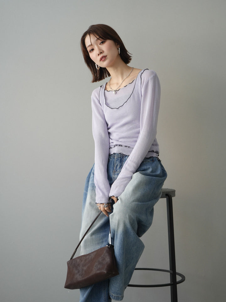 [SET]バイカラーメローアンサンブルシアーニットトップス+選べるアクセセット(2set)