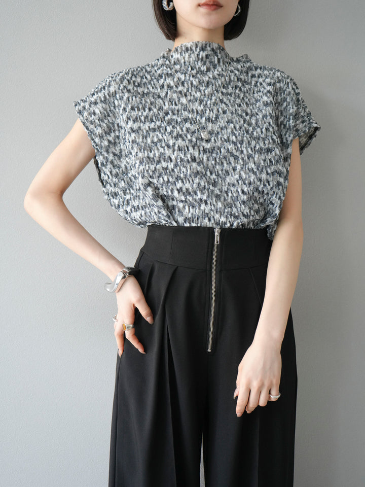 [SET] 多色隨機百褶法式上衣+拉鍊褶襉寬褲（2件套）