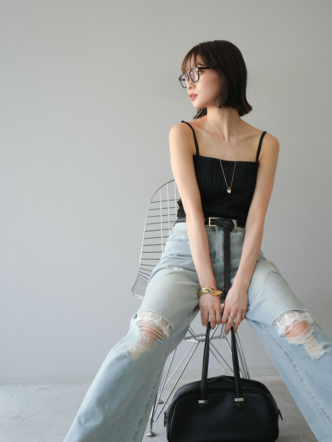 [SET]ウェーブパイピングカップ付ベアキャミソール+ウェーブパイピングカップ付ベアキャミソール(2set)