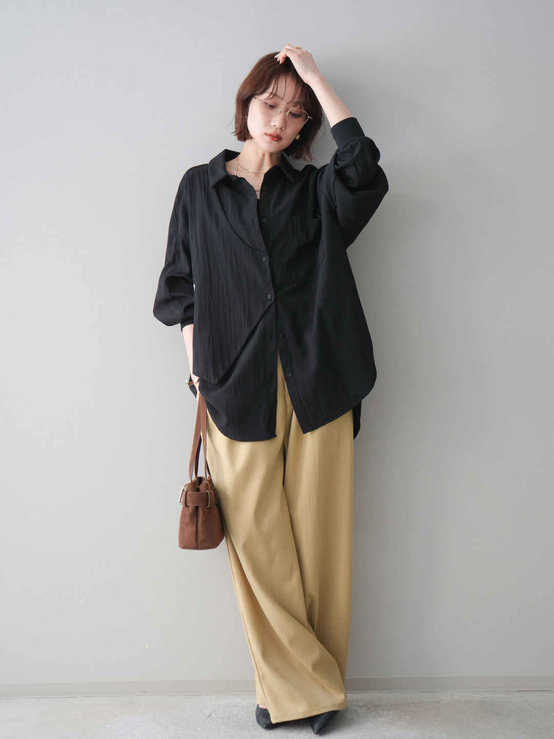 [予約]異素材ドッキングメニータックワイドパンツ/beige