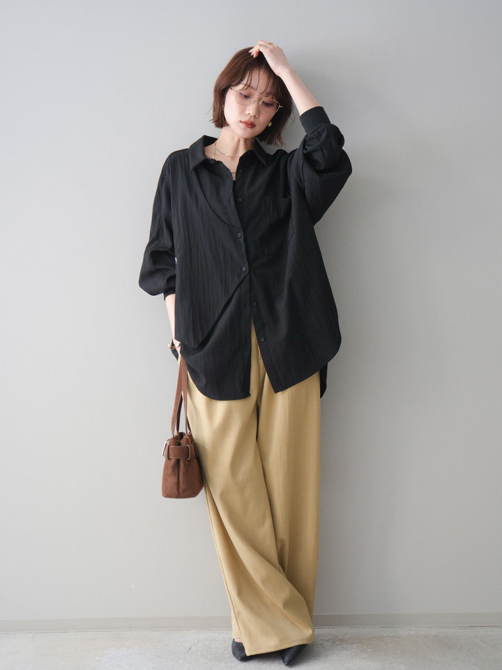 [予約]異素材ドッキングメニータックワイドパンツ/beige