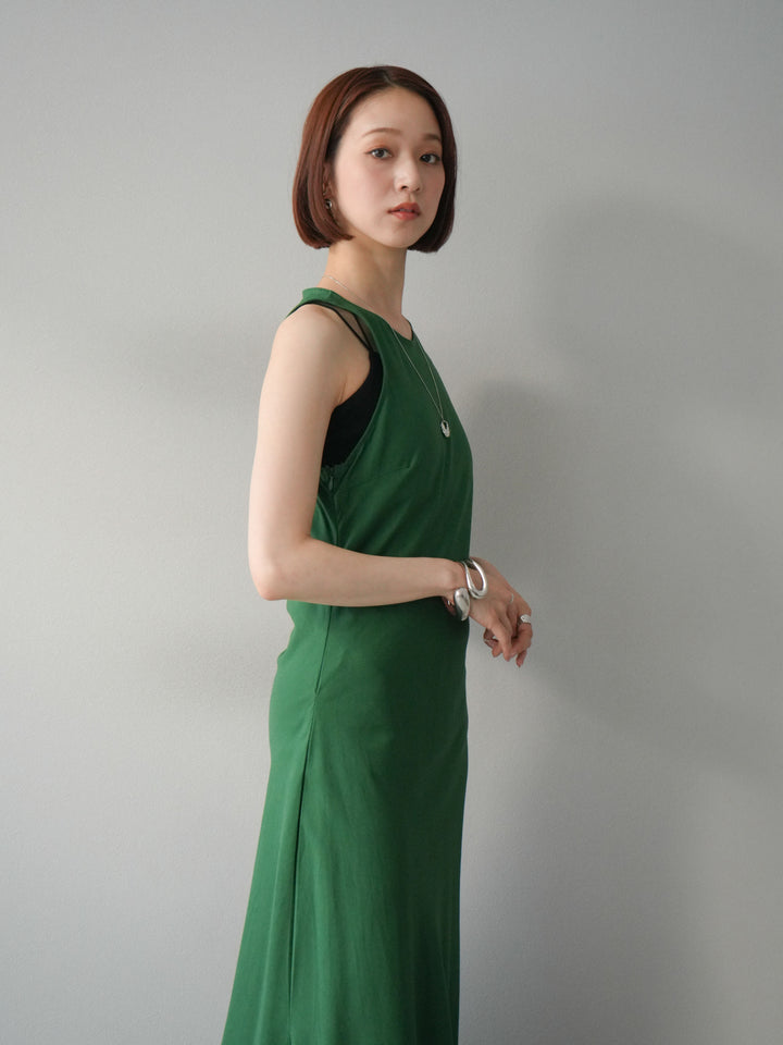 [予約]リネンタッチノースリーブワンピース/グリーン