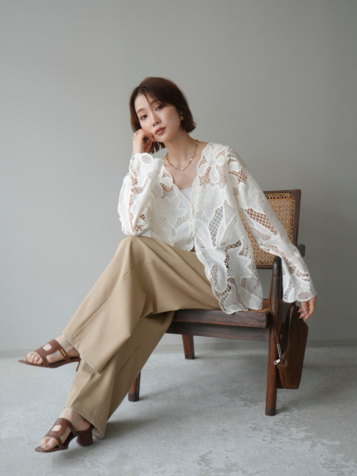 [予約]立体レーススカラップブラウス/white