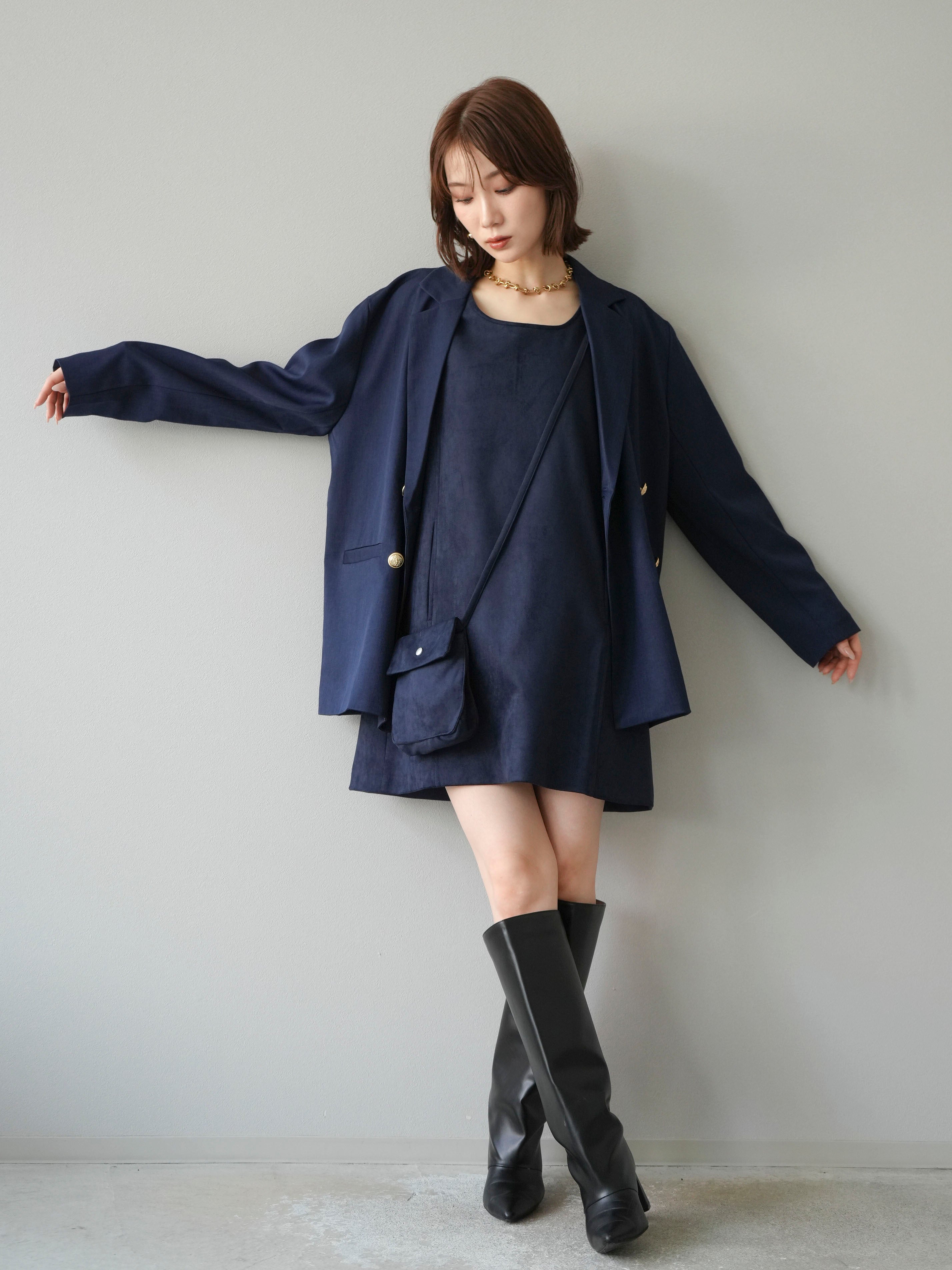 Lumier ダブルテーラードジャケット+スウェードミニワンピース(2SET) SET]ゴールドボタンツイルダブルテーラードジャケット+ショルダー