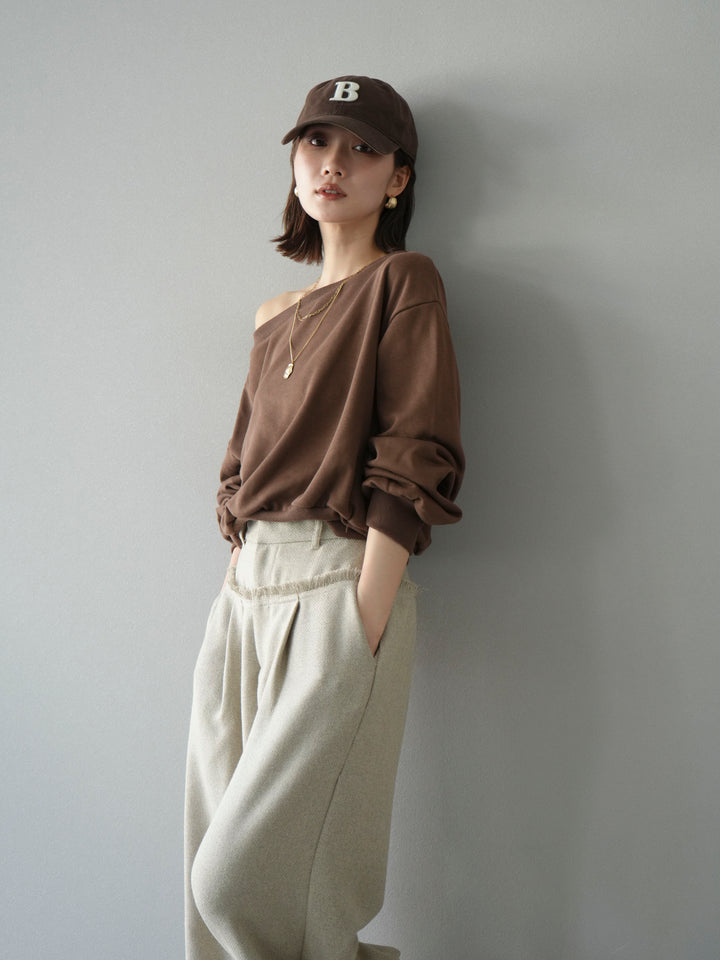 [予約]オフショルスウェットプルオーバー/ブラウン