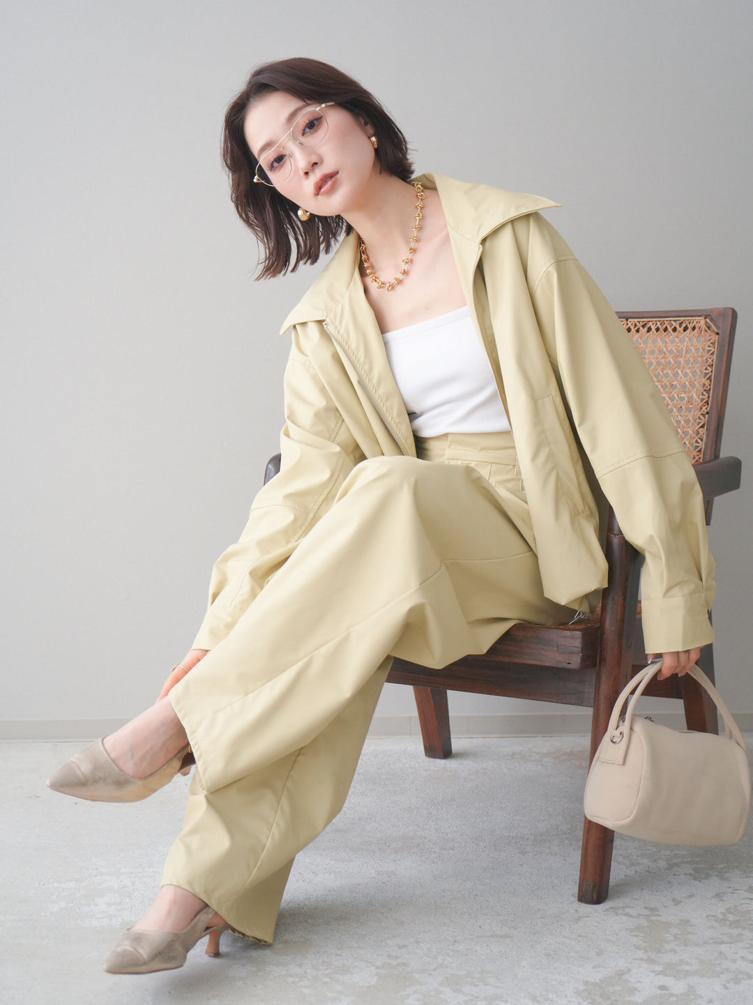 [予約]ウォッシャブルフェイクレザーバルーンジャケット/yellow