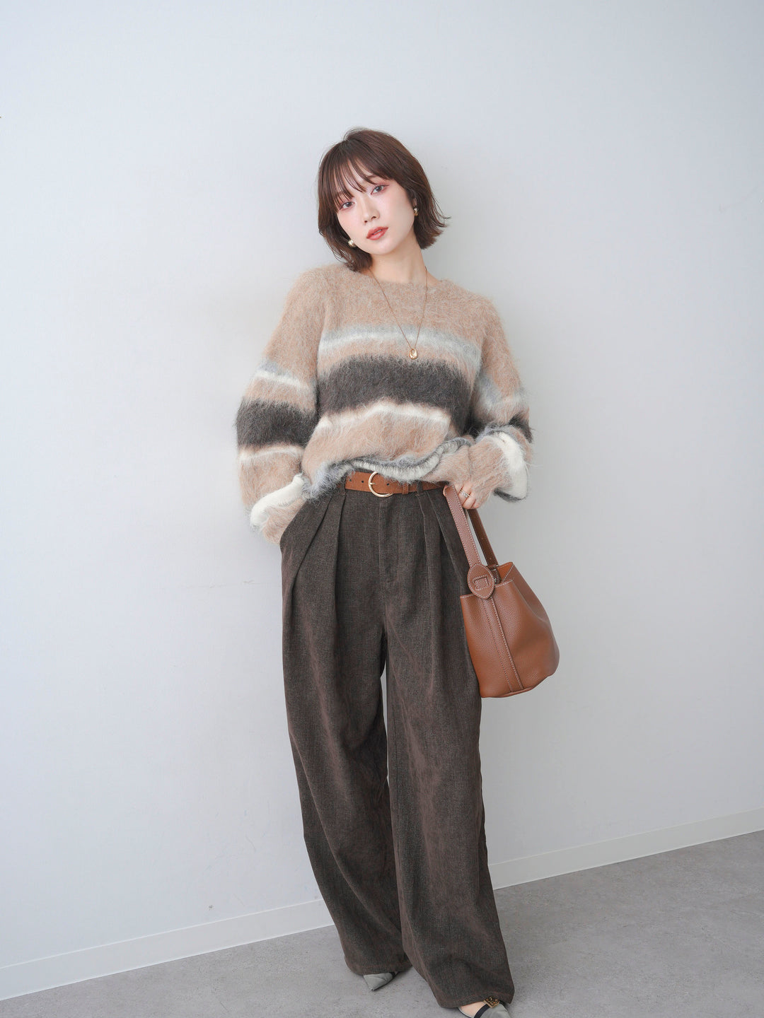 [予約]カラフルボーダーシャギーニットプルオーバー/beige