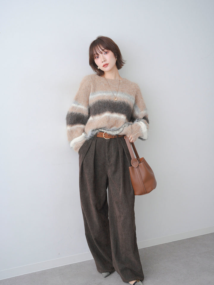 [予約]カラフルボーダーシャギーニットプルオーバー/beige