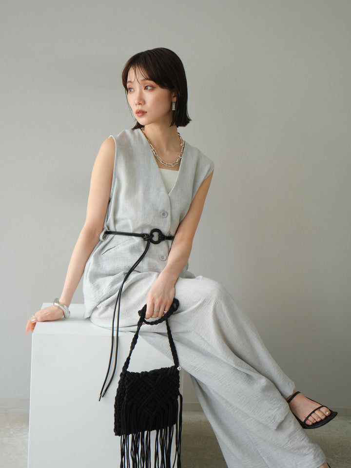 [SET]ベルト付リネンタッチベスト＆ワイドパンツSET UP(2set)
