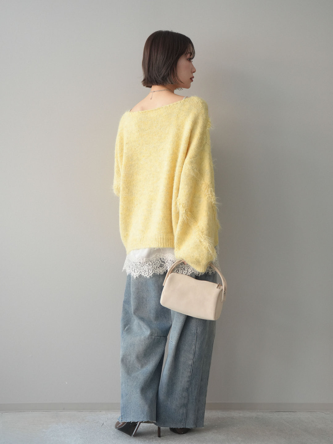 [予約]裏起毛カットオフカーブデニムパンツ/blue