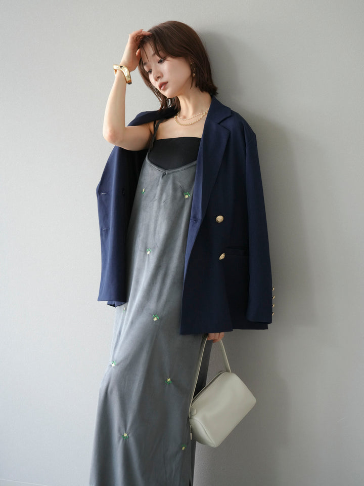 [予約]フラワー刺繍ベロアキャミワンピース/グレー