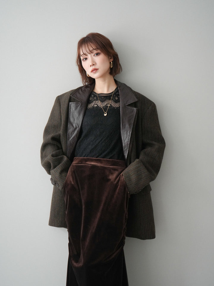 [20%オフ]レイヤードデザインツイードテーラードジャケット/brown