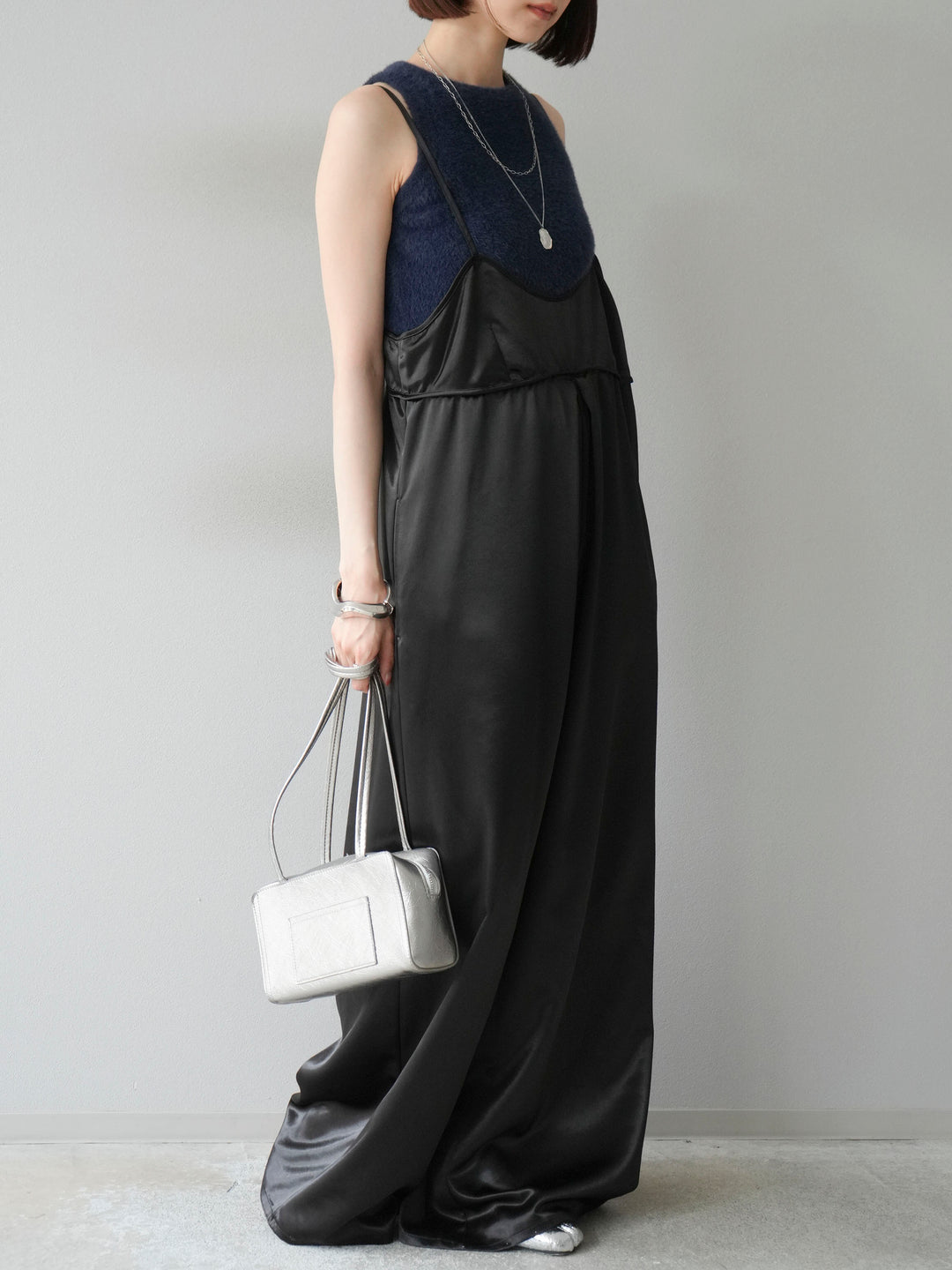 [予約]サテンビスチェオールインワン/ブラック