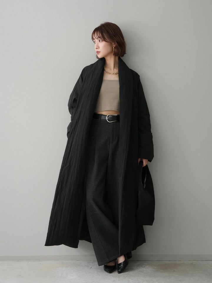 [SET]ロングダウンコート+カップ付テレコリブベアキャミソール+ベルト付起毛コクーンパンツ(3set)