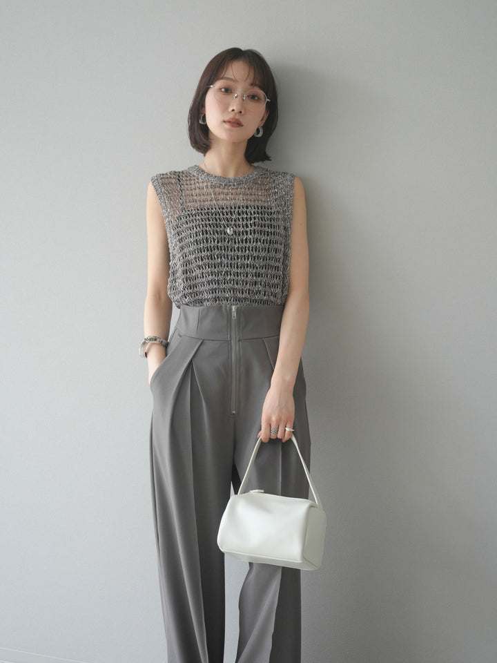 [預購] 混紗鏤空針織背心/棕色