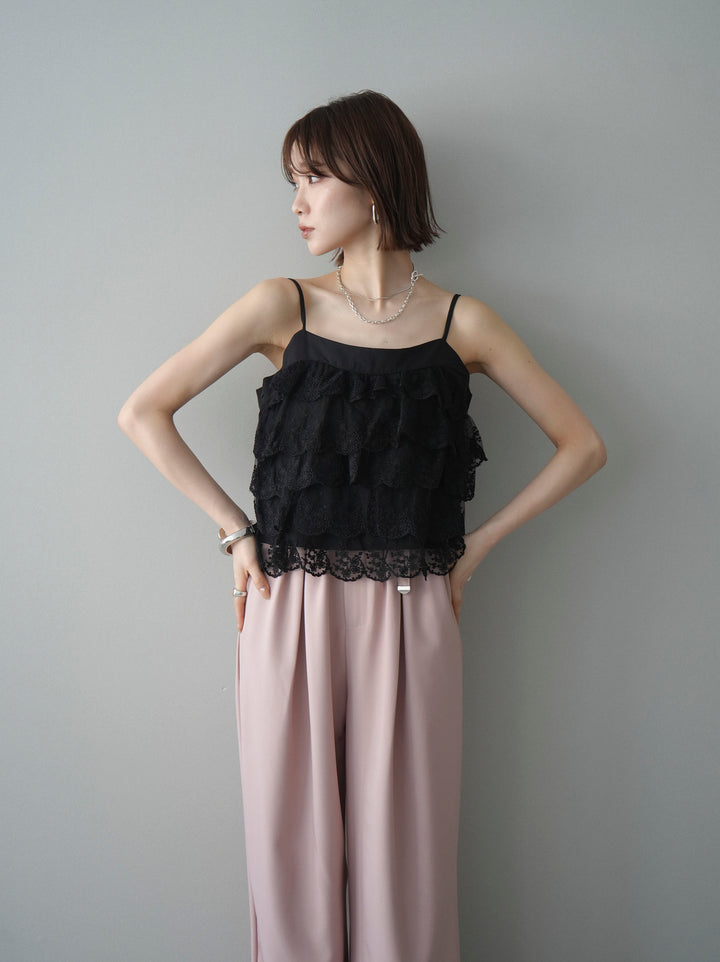 [SET]スカラップレースフリルキャミソール+ベルト付キーホルダーモチーフワイドパンツ(2set)