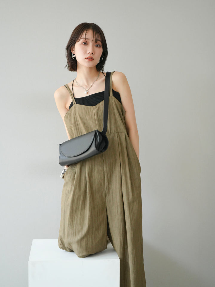 [SET]リネンライクビスチェデザインサロペット+ダブルストラップカットリブブラキャミソール(2set)