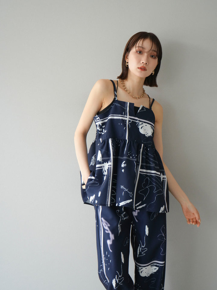 [予約]ペイント柄キャミソール/ネイビー