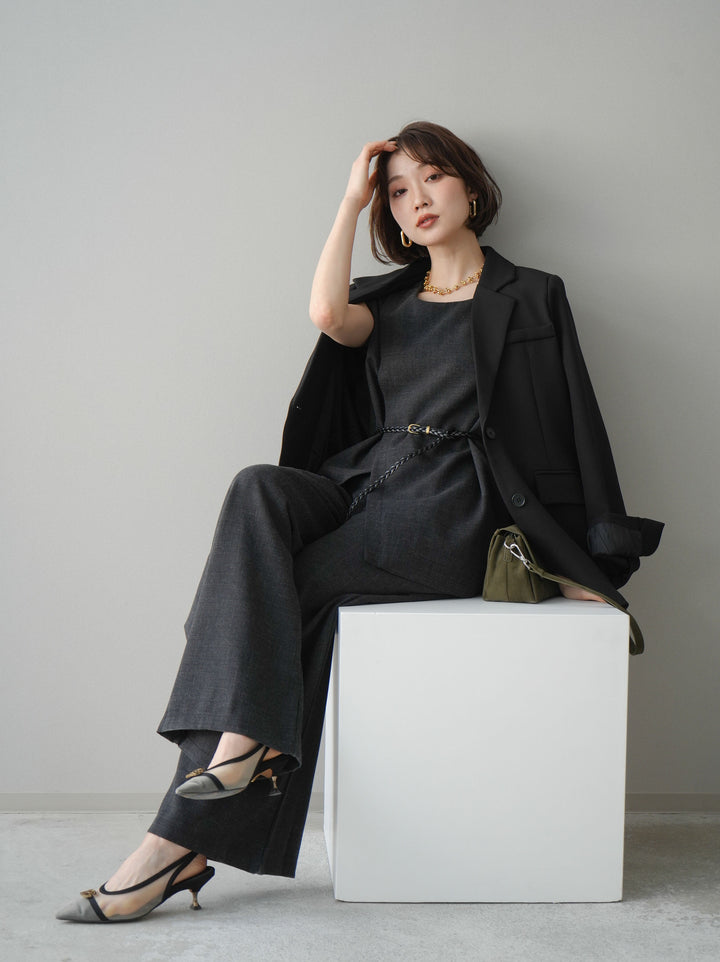 [SET]ベルト付ノースリーブトップス＆ワイドパンツSETUP