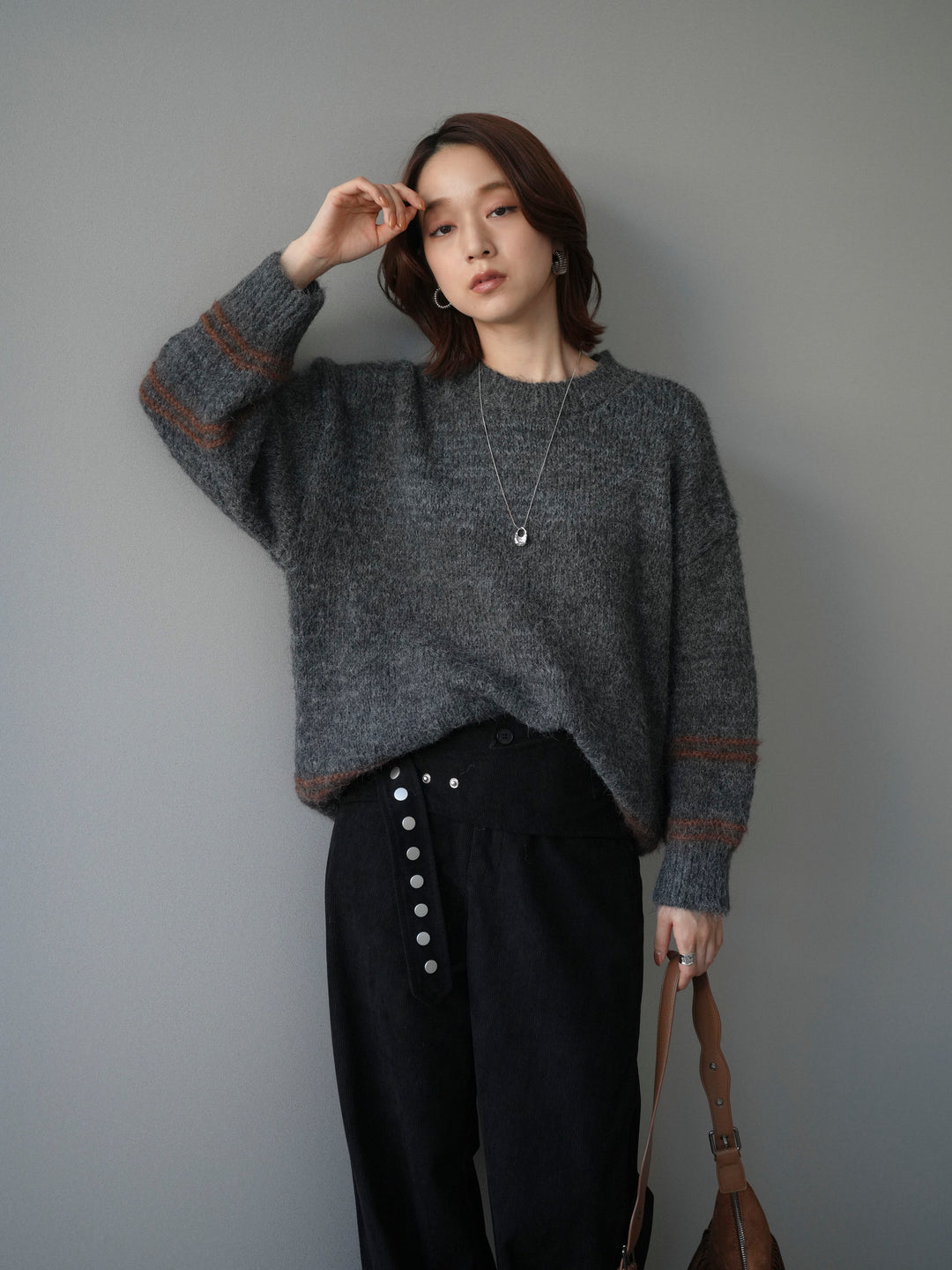 [SET]クルーネックラインボーダーニットプルオーバー+選べるアクセセット(2set)