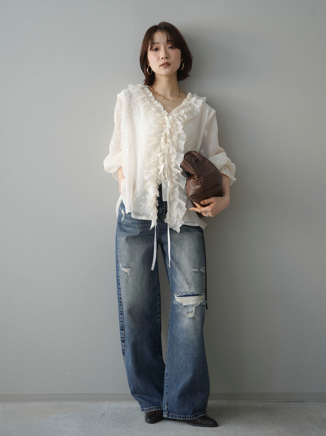 [予約]楊柳ラッフルフリルカーディガン/ivory