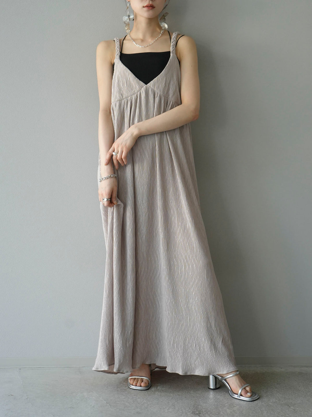 Willow braided string camisole dress/greige