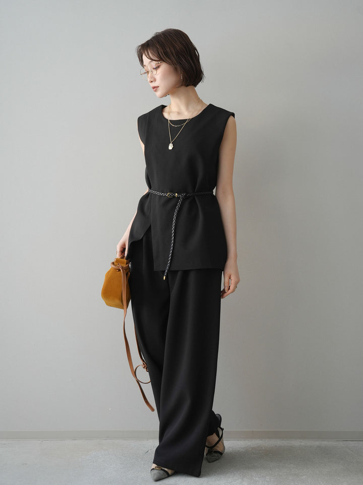 [SET]ベルト付ノースリーブトップス＆ワイドパンツSETUP