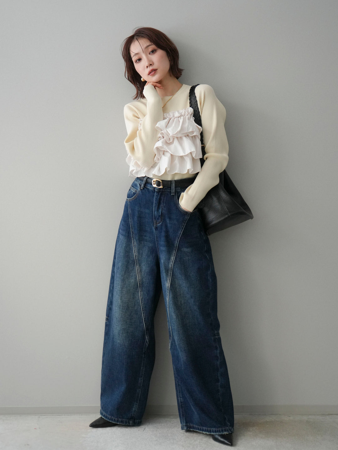 [予約]裏起毛加工デニムカーブパンツ/darkblue