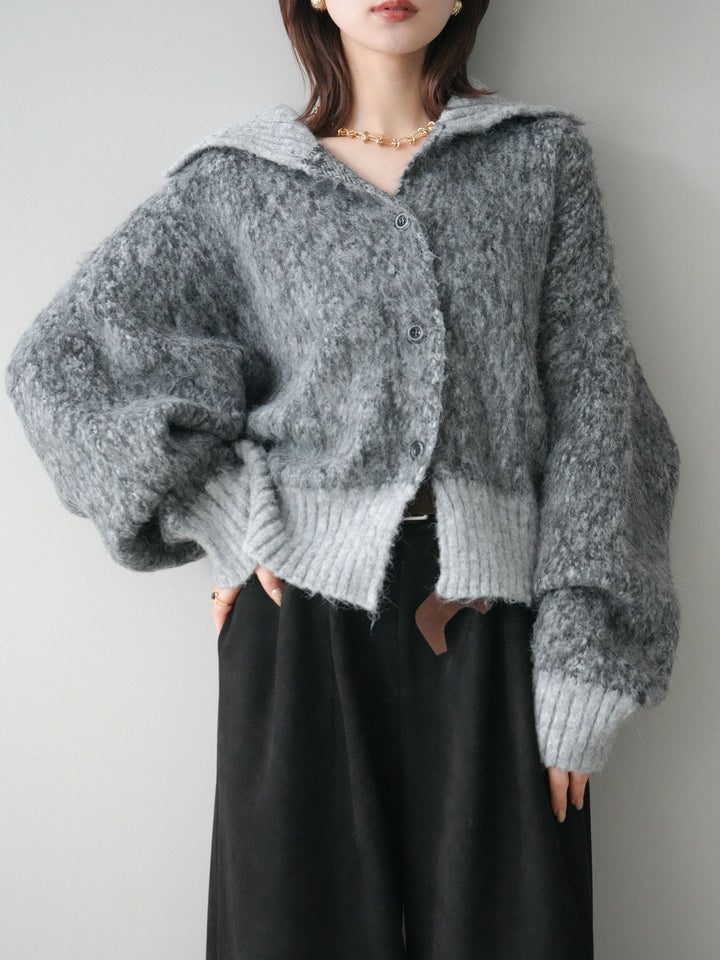 [SET]リブ切替メランジニットカーディガン+モチーフベルト付スエードタックワイドパンツ(2set)