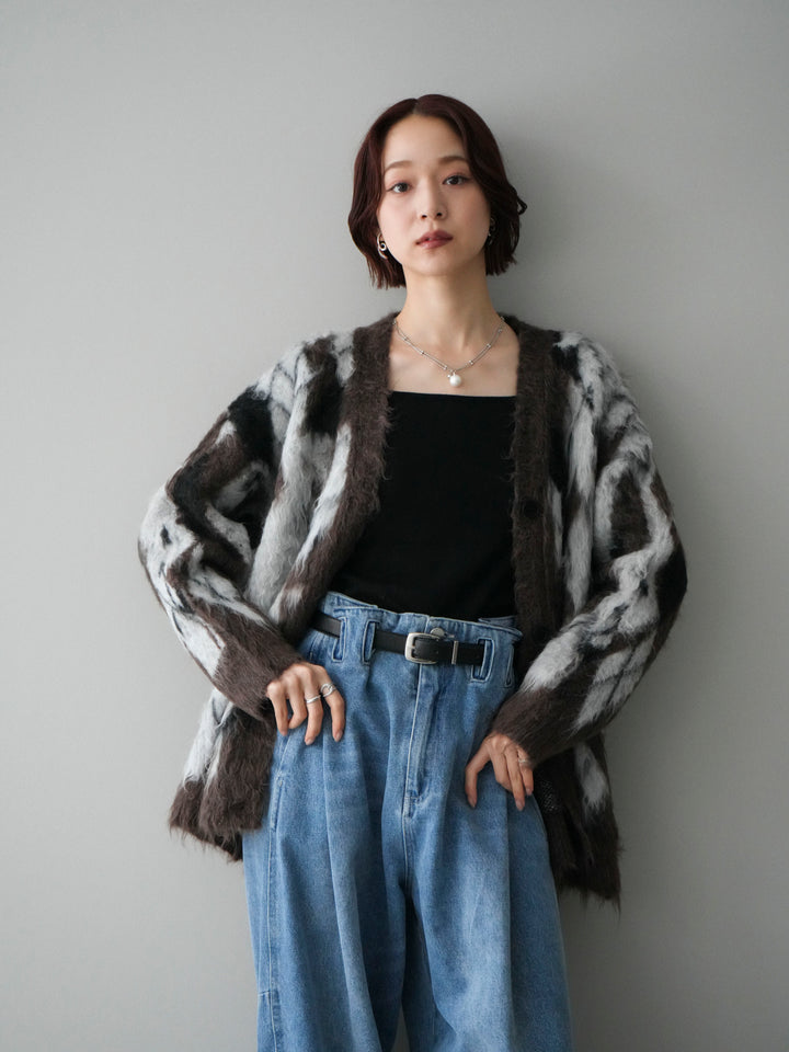 [予約]アーガイル柄シャギーニットカーディガン/brown
