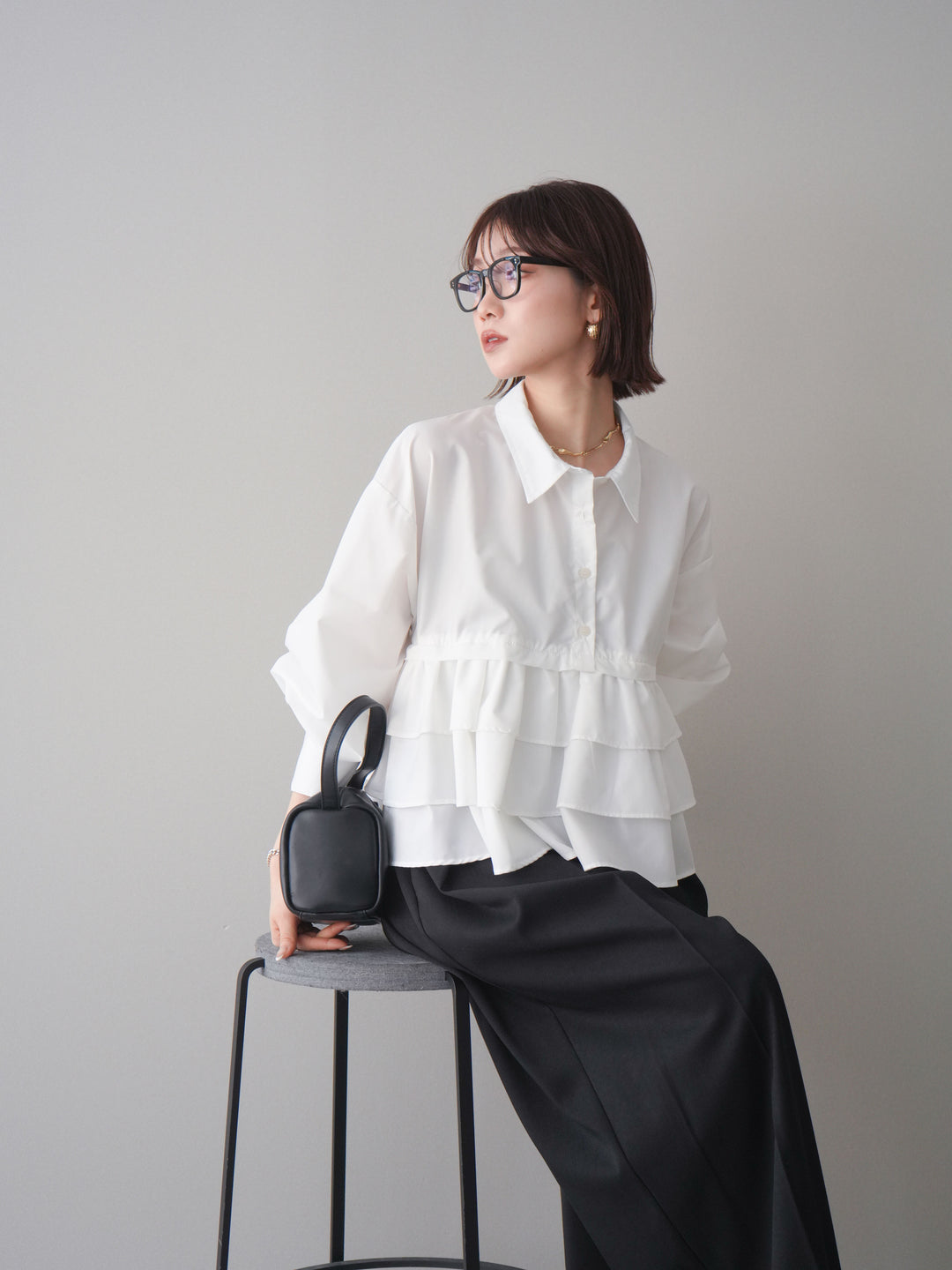 [SET]ブロードティアードショートシャツ+TRツイルデザインタックワイドパンツ(2set)