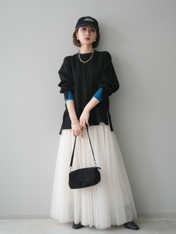 [SET]配色レイヤードデザインスエットプルオーバー+チュールボリュームスカート(2set)