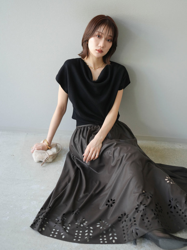 [予約]ドレープドルマンフレンチスリーブニットトップス/ブラック