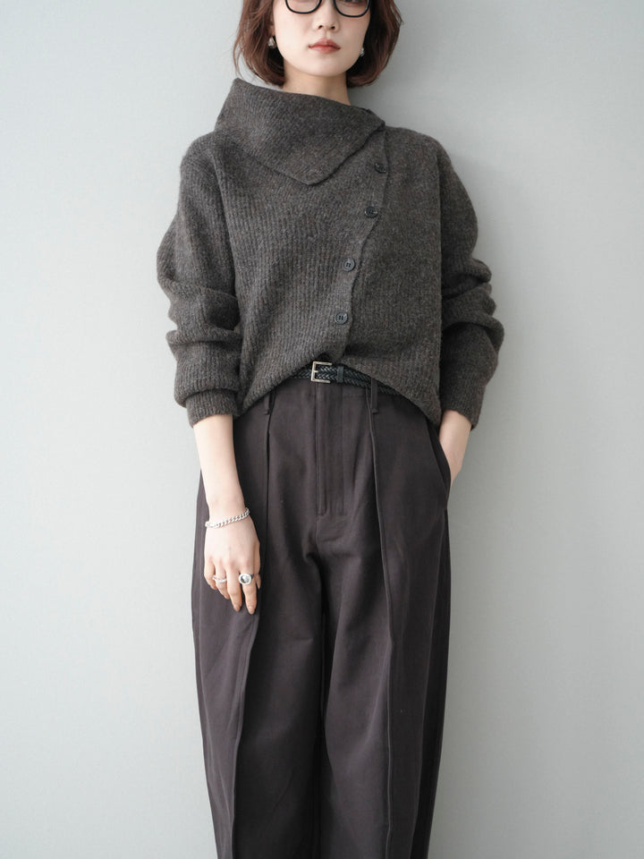 [SET]ハイネックデザインボタンニットカーディガン+コットンツイルカーブパンツ(2set)