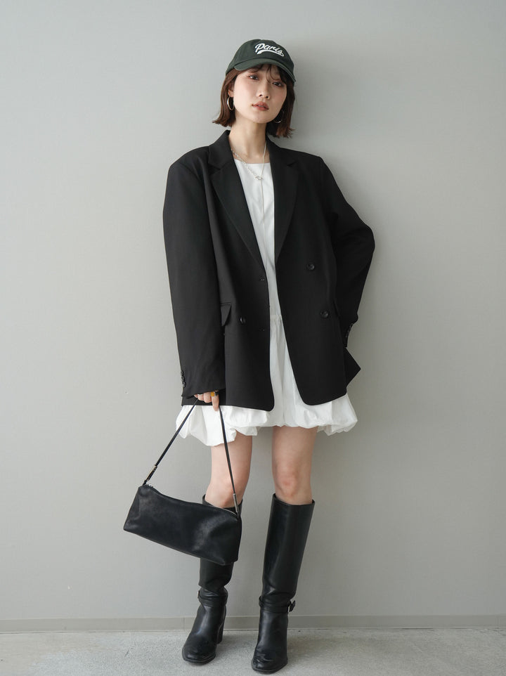 [SET]ノースリバルーンミニワンピース+ダブルブレストオーバージャケット(2set)